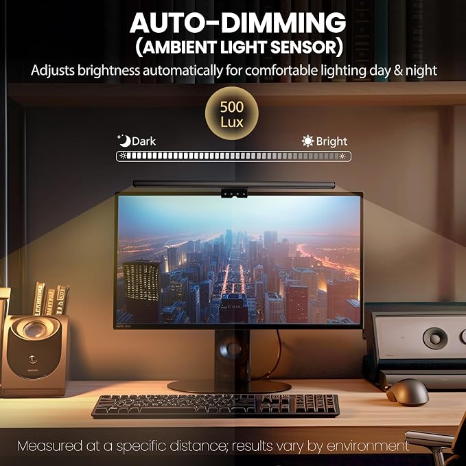 Monitor Light Bar 19.7", No-Glare Asymmetric Desk Screen Lamp | Auto-Dimming USB Reading Lamps, CRI Ra97, 2700K-6500K & Stepless Dimming, Touch Control, 5V/2A Adapter for Home Office