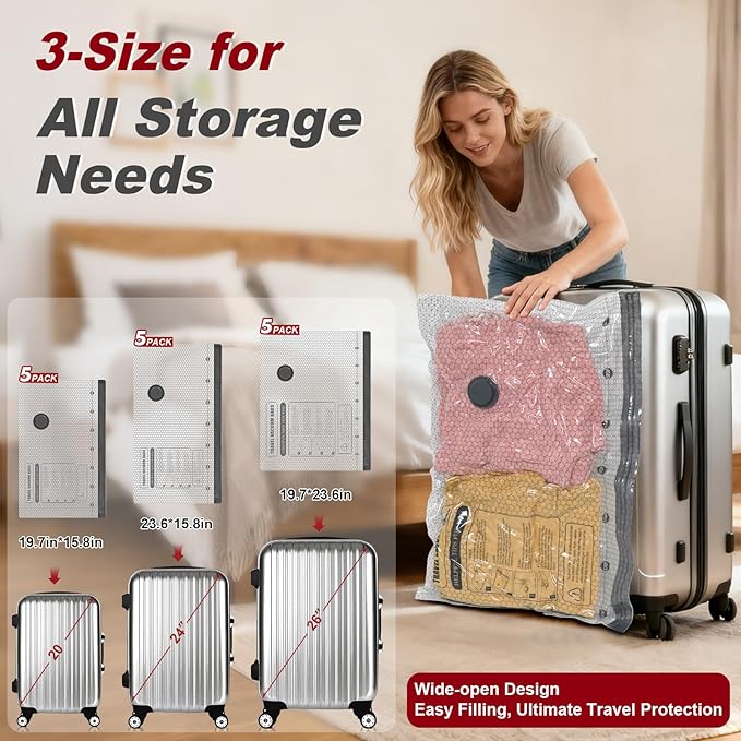 Vacuum Storage Bags with Portable Electric Pump,Space Saver Sealer Bags, Airtight Compression Bags for Clothes, Pillows, Comforters, Blankets, Bedding (15 Pack)