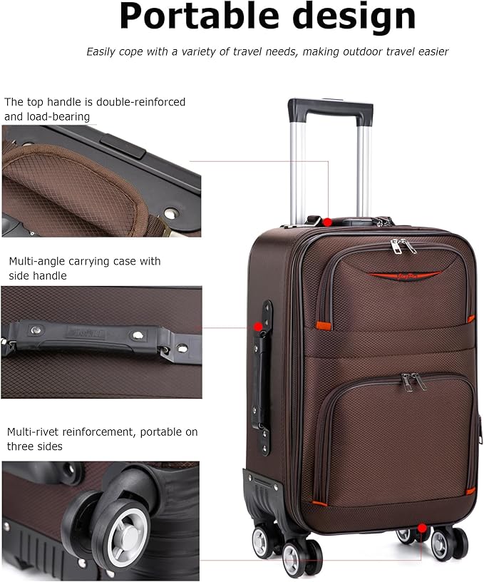 feilario 24in 2 Piece Softside Business Luggage Sets Waterproof Carry On Luggage Suitcase with Double Spinner Wheels - Coffee