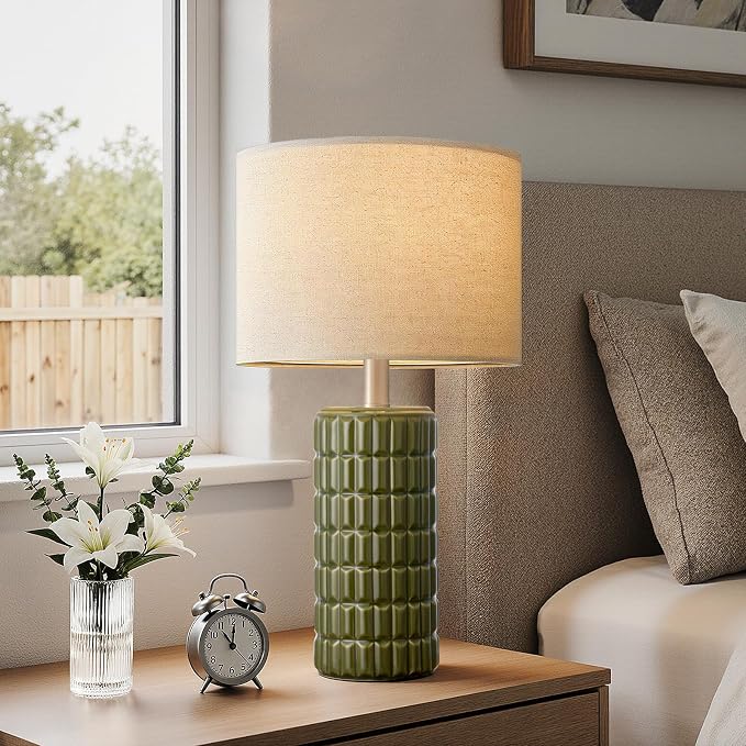 Seealle 23" Modern Ceramic Table Lamps Set of 2, Lamps for Bedroom, Green | Lamps for Living Room, Bedroom, Bedside, Night Stands, End Table, Desk, Farmhouse Home Decor