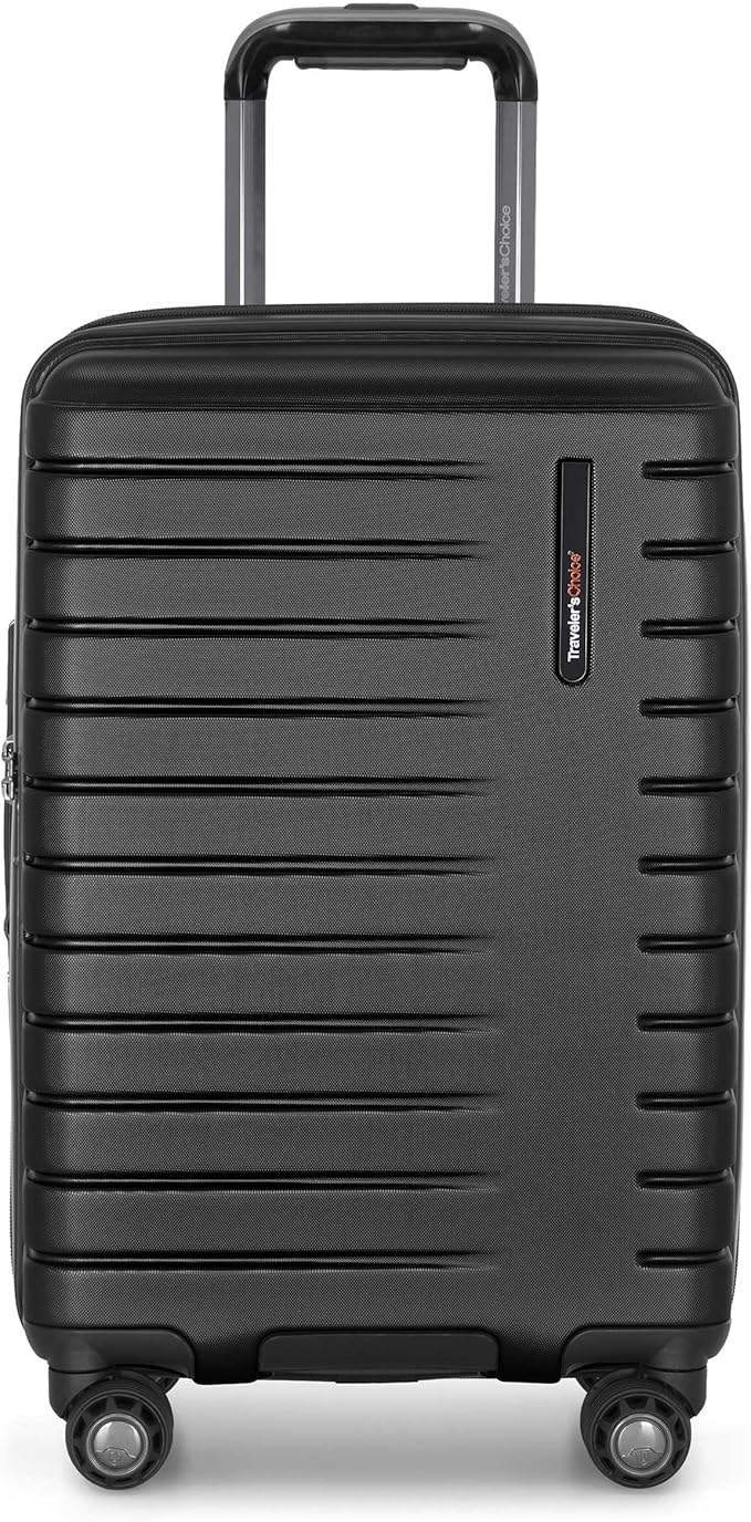 Traveler's Choice Archer Polycarbonate Hardside Spinner Luggage Set, Tie Down Straps, Black, Carry-On 21-Inch