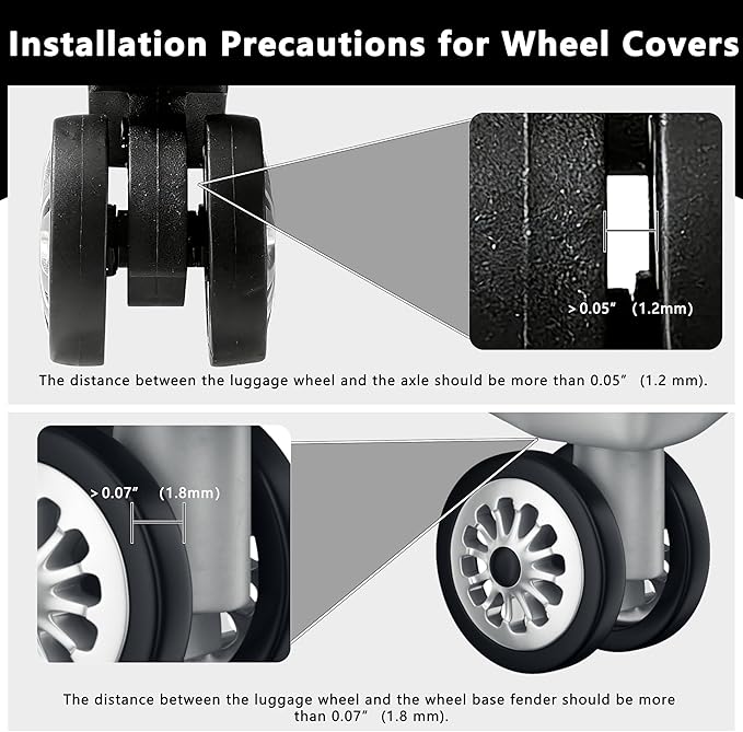 8 Pcs Upgraded Luggage Wheel Covers, Suitcase Protector, Wear-Resistant Anti-Noise Silicone Wheel Covers for 2-2.4” Spinner Wheels, Travel Accessories for Carry On Luggage (Black, Small)