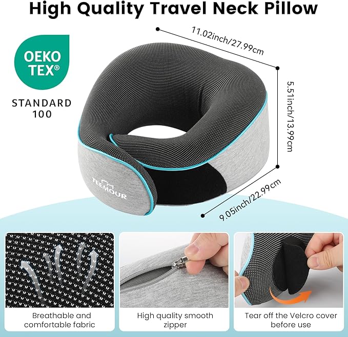 Travel Pillow-Neck Pillows for Airplanes, Memory Foam Travel Neck Pillow for Long Flights|Airport Travel Essentials 360° Support Gifts for Travellers With Eye Mask & Earplugs, Portable Carry Bag