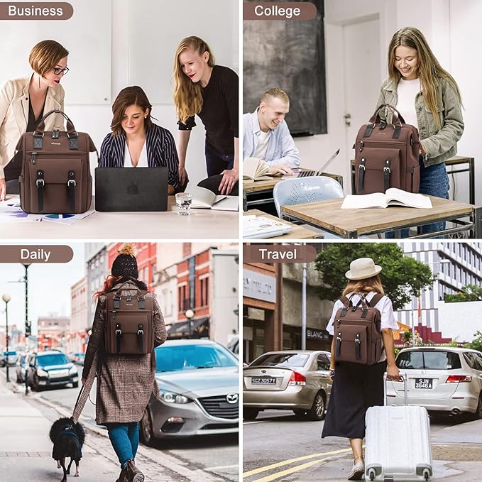 LOVEVOOK Laptop Backpack for Women Work Travel Commuter Backpack Business Computer Bag Teacher Doctor Nurse Bags College Backpack Purse Laptop Bag, 15.6 Inch, Coffee-black