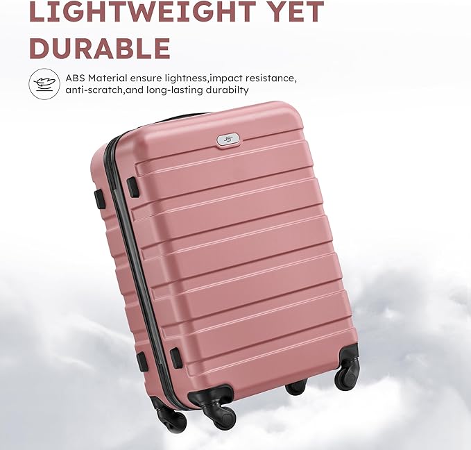 Suitour 4 Piece Luggage Sets, Hard Shell Suitcase Set with Spinner Wheels 16 20 24 28inch Travel Sets(Rose Gold)