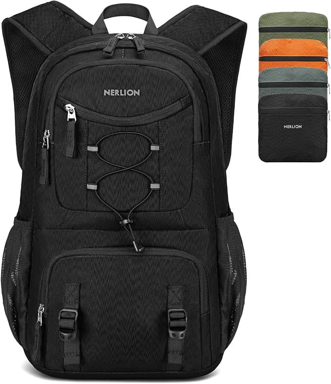 Nerlion Lightweight Foldable 35L Hiking Backpack Travel Backpack for Men Women Camping Waterproof Outdoor Hiking Daypack Backpack Black