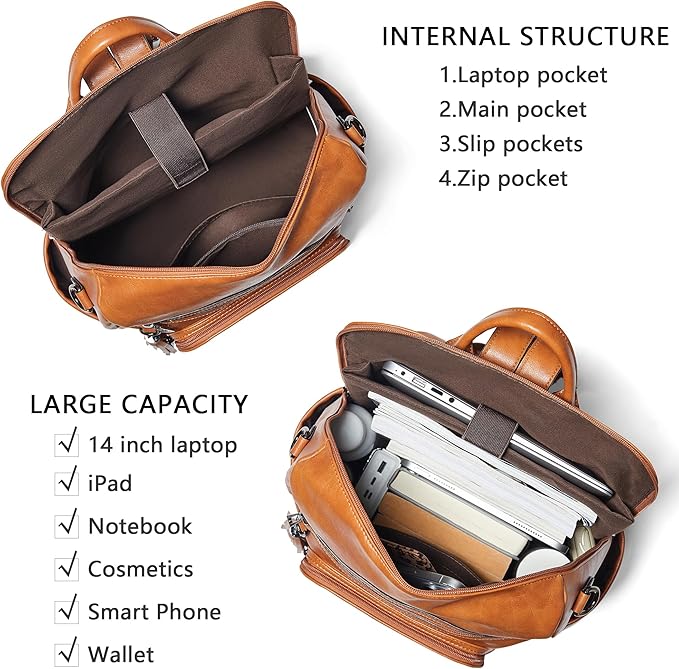Shrrie Vegan Leather Laptop Backpack for Women 15.6 inch Work Backpack Fashion Travel Backpack Purse for Business College