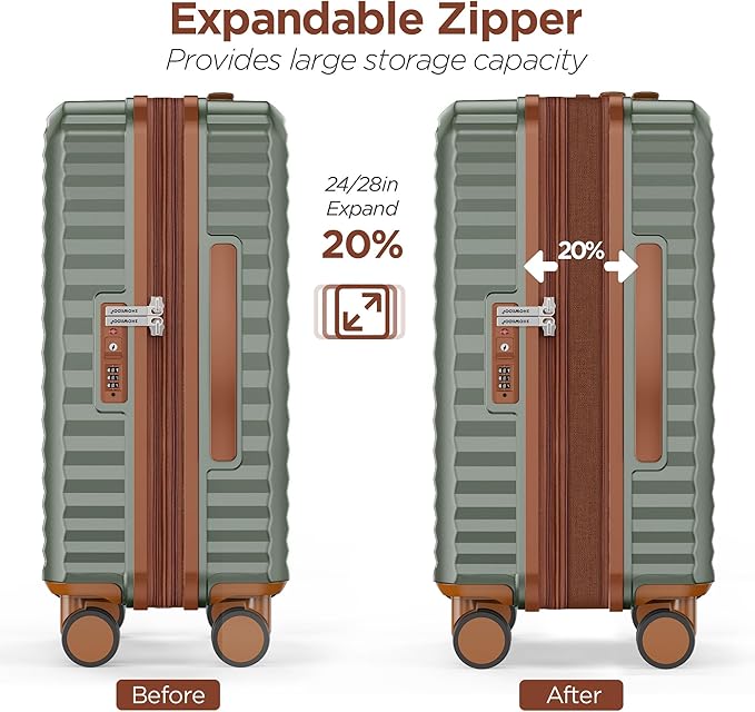 SHOWKOO Suitcase Hardside Expandable Luggage Set, Suitcase with Double Spinner Wheels TSA Lock 3 Piece Set Green (DB/TB/28in)