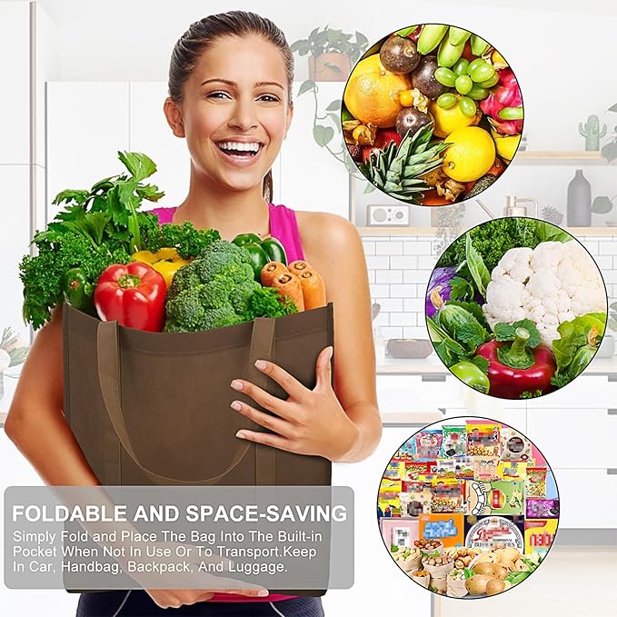 WISELIFE [12 Pack Reusable Grocery Shopping Bags Large Foldable Tote Bags Bulk Eco Produce Bags with Long Handle