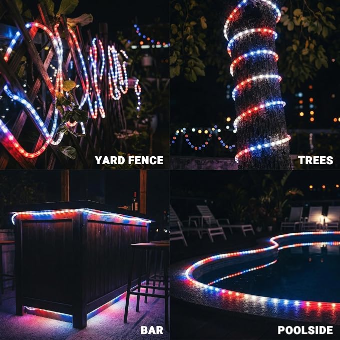 20ft Rope Lights For Outside,Connectable Flexible Tube Lights with 8 Modes Controller,Waterproof Red/Blue/White LED Rope Lighting for Deck,Garden,Pool,Patio,Bedroom,Indoor & Outdoor Landscape Lighting