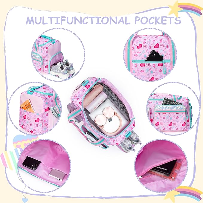 Kids Duffle Bag Girls Women Travel Bag Gifts Overnight Bags for Girls Women Kids Gym Dance Bags with Shoes Compartment