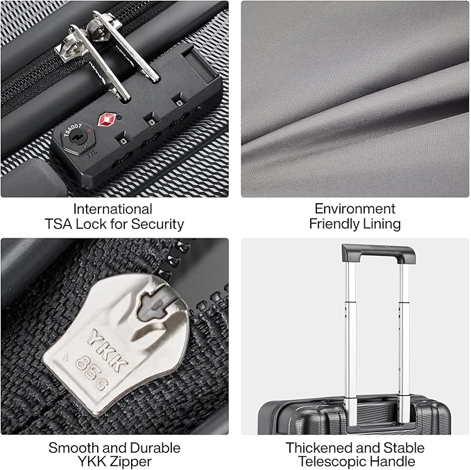 Hanke Luggage Sets 2 piece Carry On Luggage with Wheels PC Hard Shell Suitcases Lightweight Checked Travel Luggage Large Travel Suitcase Woman Men 20/24 Inch(Jet Black)