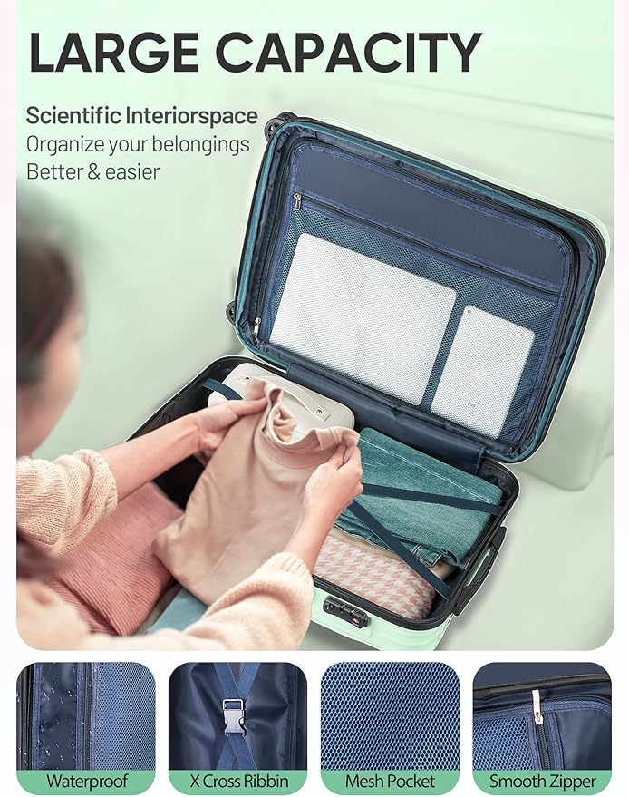 Carry on Luggage - Airline Approved Suitcases with Spinner Wheels, Built-In TSA Lock，Hard Shell Expandable Suitcases