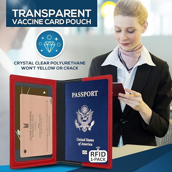 Ciana RFID Passport Holder for Travel – PU Leather Passport Cover and Card Holder for Men & Women – Slim Passport Holder with Card Protector Slot, Travel Must Haves (Red)