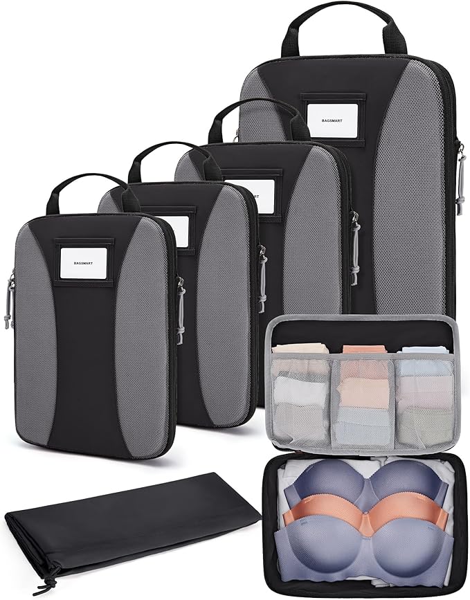 BAGSMART Compression Packing Cubes, 6 PCS Packing Cubes for Suitcases, Travel Bags Organizer for Luggage, Lightweight Packing Cube for Travel Essentials