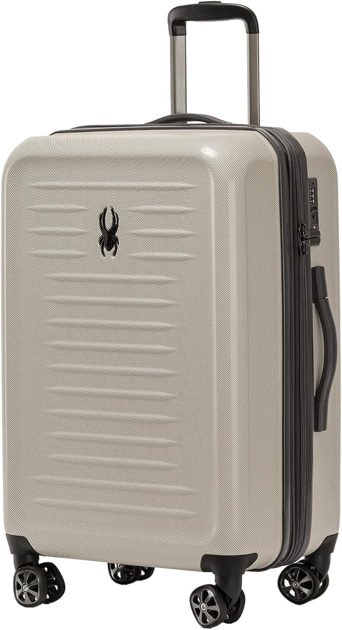 Spyder Rails Expandable Hardside Upright Suitcase with 360° Spinner Wheels, TSA Approved Lock (Oatmeal, Medium Checked)