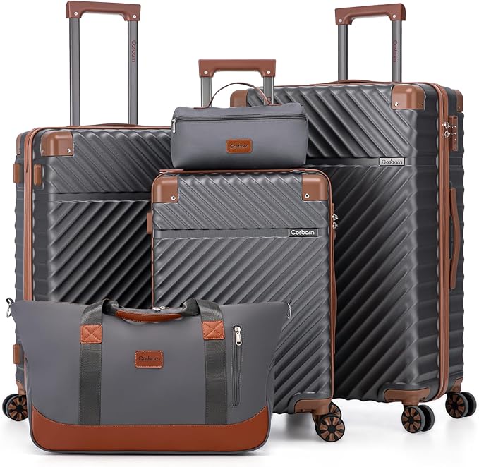 Luggage Sets 5 Piece with TSA Lock Spinner Wheels, Unisex Hard Case ABS Suitcase Set, Hardshell Lightweight Waterproof Travel Hardside Suitcases with Wheels for Women Men, Grey