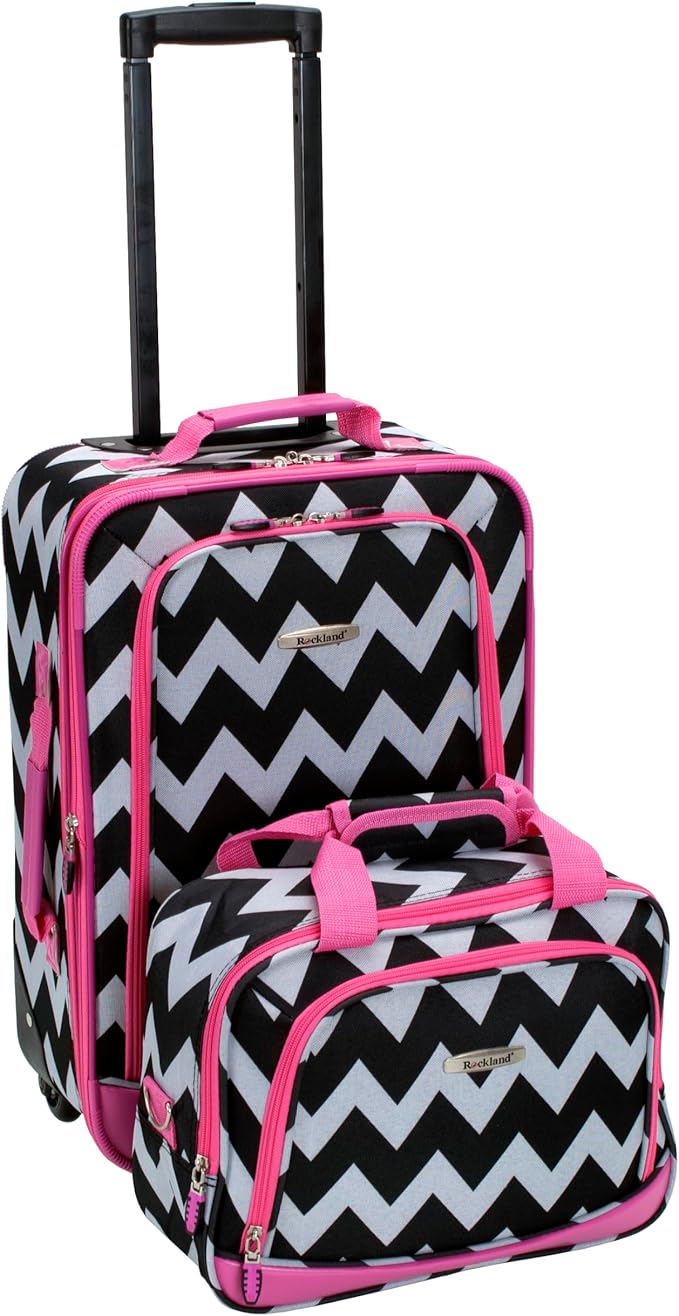 Rockland Fashion Softside Upright Luggage Set, Expandable, Pink Chevron, 2-Piece (14/19)
