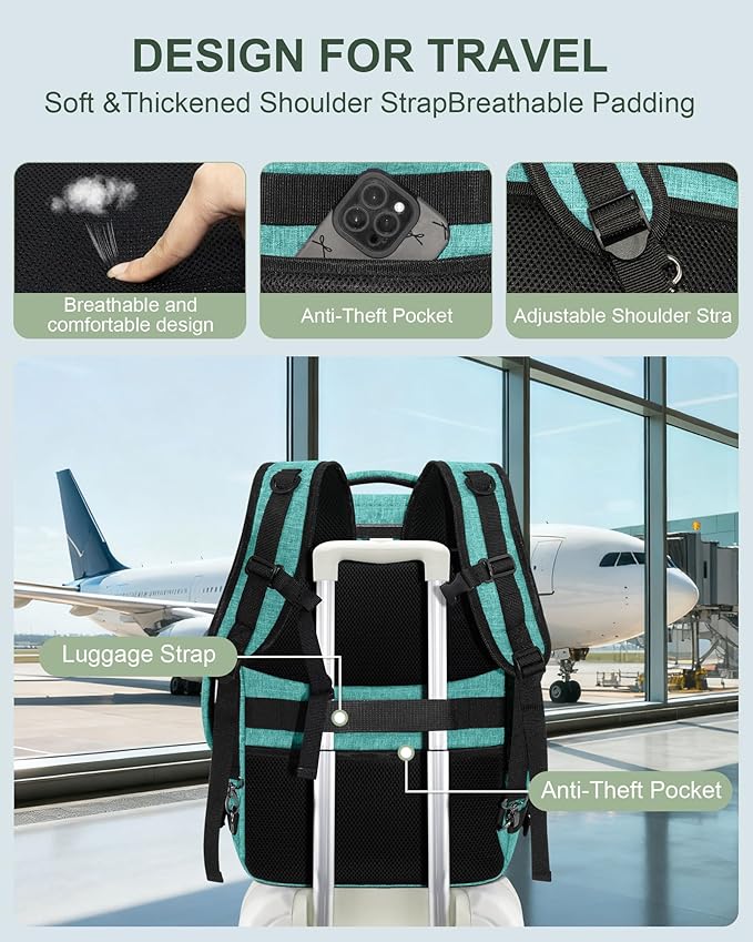 Travel Carry On 17.5" Laptop Expandable Backpack for Men Women, Personal Item Bag Waterproof Airline Approved with USB Charging Hole 3 Packing Cubes, Large Weekender Daypack Business Luggage Suitcase