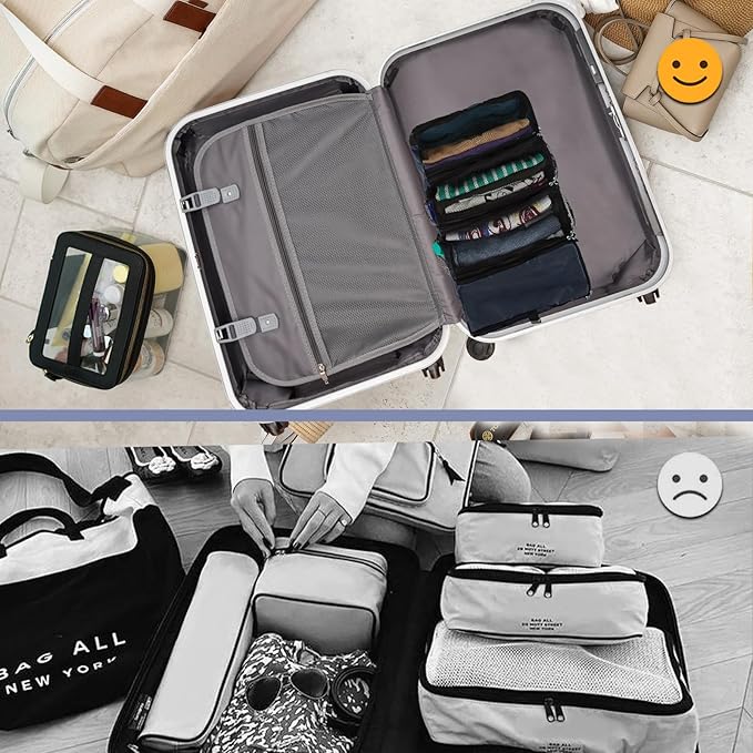 Surblue Travel Hanging Luggage Organizer Portable Suitcase Closet Organizer Multiple Compartments Collapsible Compression Packing Cubes Shelf, Navy, S