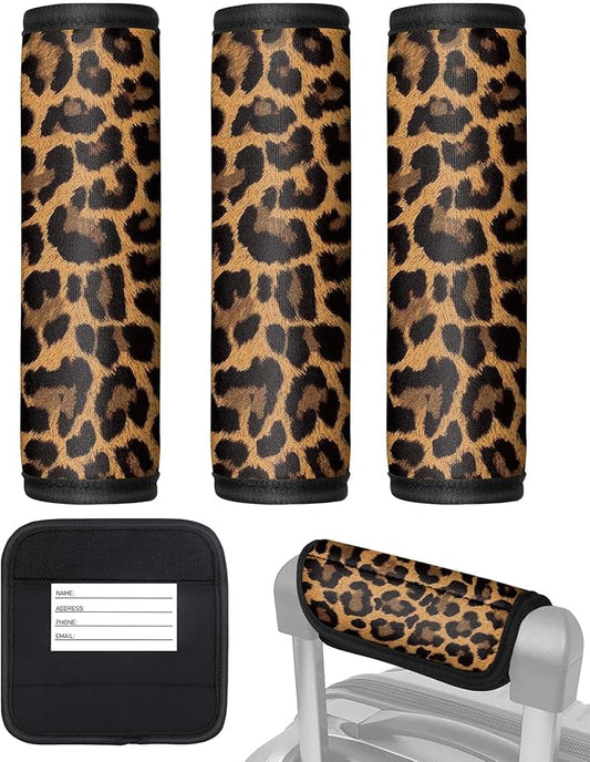 Slohif Luggage Handle Wrap 3Pcs Suitcase Identifier - Bag Strap Cover For Bogg Travel Accessories Easy Identification Bright Marker Sleeve Grips Comfort Neoprene Concealed Tag For Airport Leopard