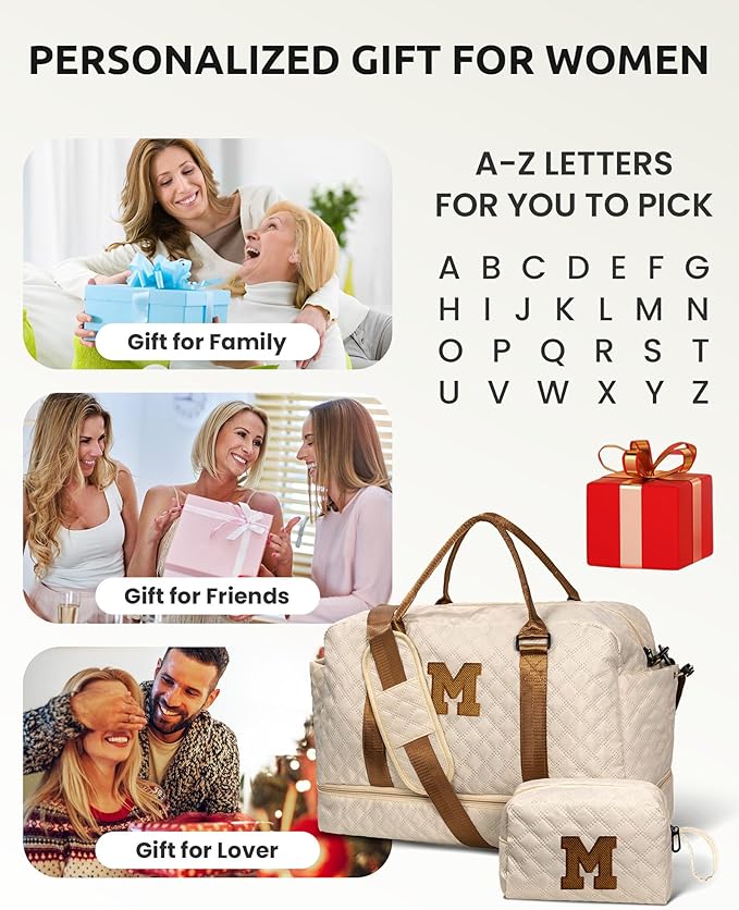 Gifts for Women Birthday Unique-Personalized Initial Duffle Bag - Weekender Bags for Women, Travel Bag with Shoe & Makeup Compartments - Monogram- Birthday Gift-Woman Gifts Letter (L)