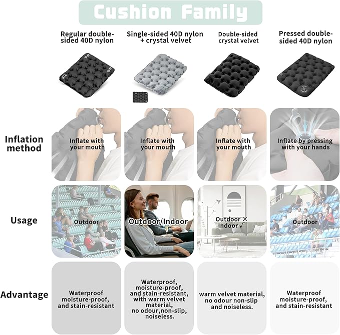 ONTYZZ Inflatable Seat Cushion Lightweight Airplane Seat Cushion Stadium Seat Travel Cushion for Climbing Hiking Office Airplane