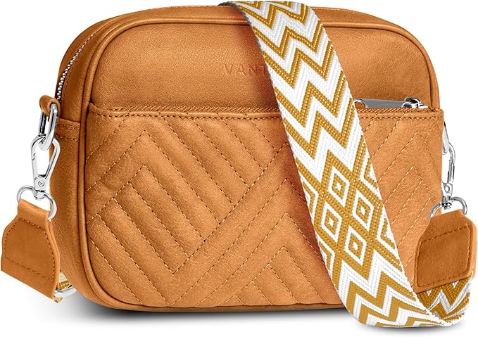 Vantamo Premium Quilted Crossbody Bags for Women with Anti-Pickpocket Clip, Vegan Leather Handbags, Travel Purses for Women
