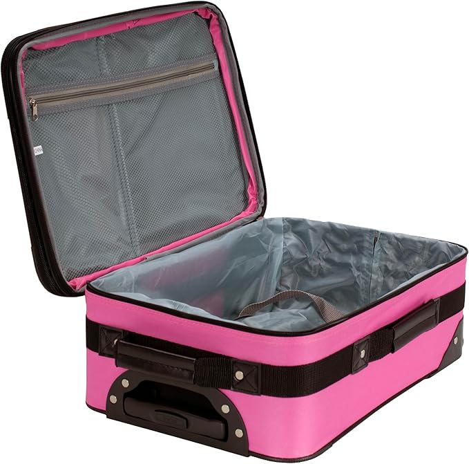 Rockland Fashion Softside Upright Luggage Set,Expandable,Lightweight,Telescopic Handle,Wheel, Pink Cross, 2-Piece Set (14/19)