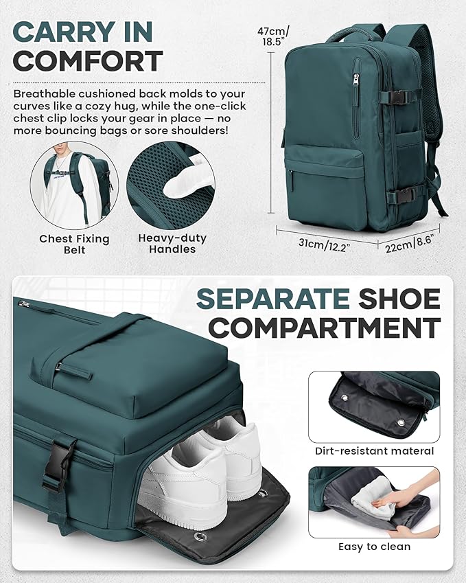 VECAVE Vacuum Travel Backpack with Pump for Women, Personal Item Carry on Backpacks Flight Approved 18x14x8 inches for Men,Laptop Waterproof Work Compression bags Casual Daypack. (Blue)