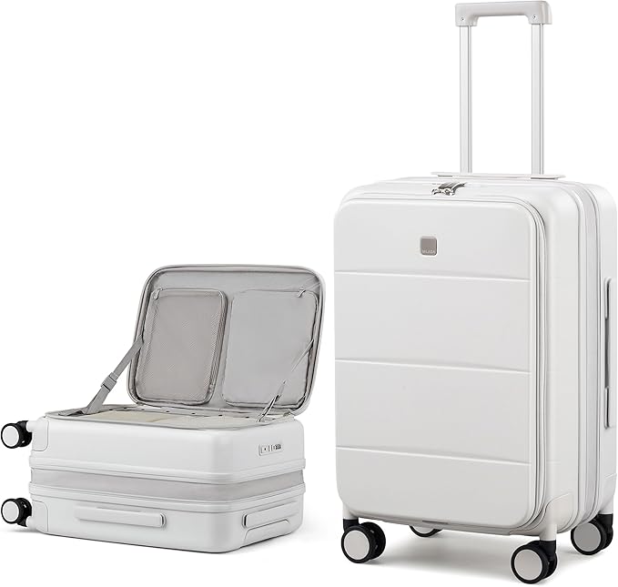 MILADA 24 Inch Checked Luggage, Expandable Hardshell Suitcase with 360° Spinner Wheels & TSA Lock, Lightweight Medium Rolling Luggage for Men and Women Travel, White