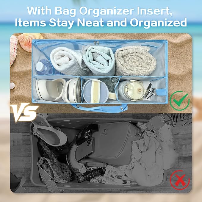 XYFuuee Beach Bag Organizer Inserts for Original Large Bogg Bag Accessories with 8 Removable Metal Fasteners, Lightweight Mesh Insert Divider Pouch, Organizing Rubber Tote, Save Space, Blue XL