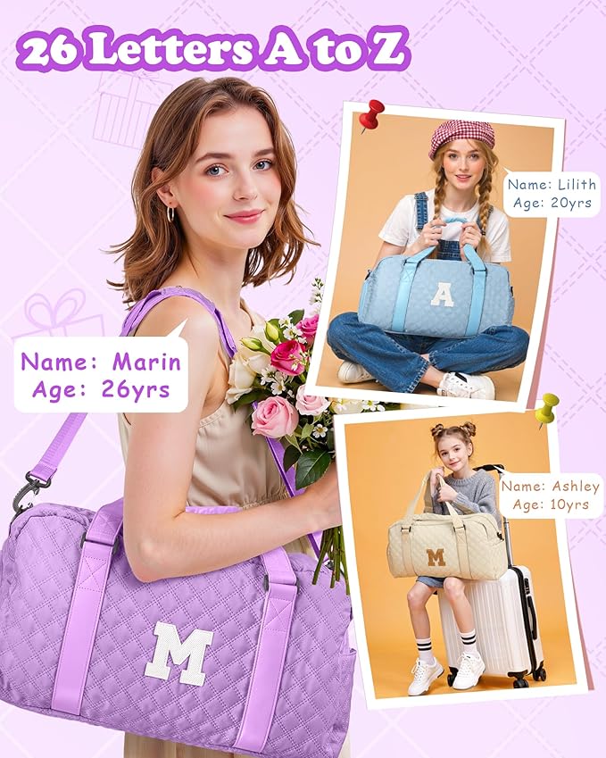 Gifts for Girls Age 10 11 12 13 14 15 16 17 18, Initial Travel Duffel Bag, Graduation Gifts for Her, Monogram Overnight Bag, Gift for Friend Sister Women gifts