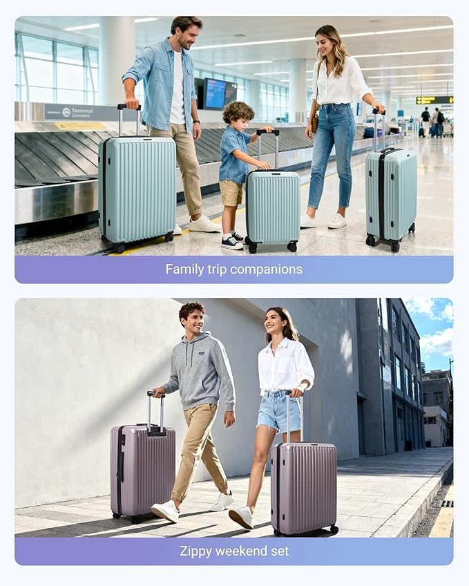 LIGHT FLIGHT Luggage Sets, Durable Hard Shell 3 Piece Set Suitcase with Spinner Wheels, Hardside Lightweight Luggage set with TSA Lock, Large Travel Luggage Set (20" 24" 28"), Horizon Cyan