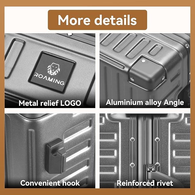 ROAMING Zipperless Luggage Airline Approved with Polycarbonate Aluminum Frame, Lightweight Hardside Luggage with Spinner Wheels, Metal Travel Luggage with Double TSA Locks, Carry On 20 Inch, gray