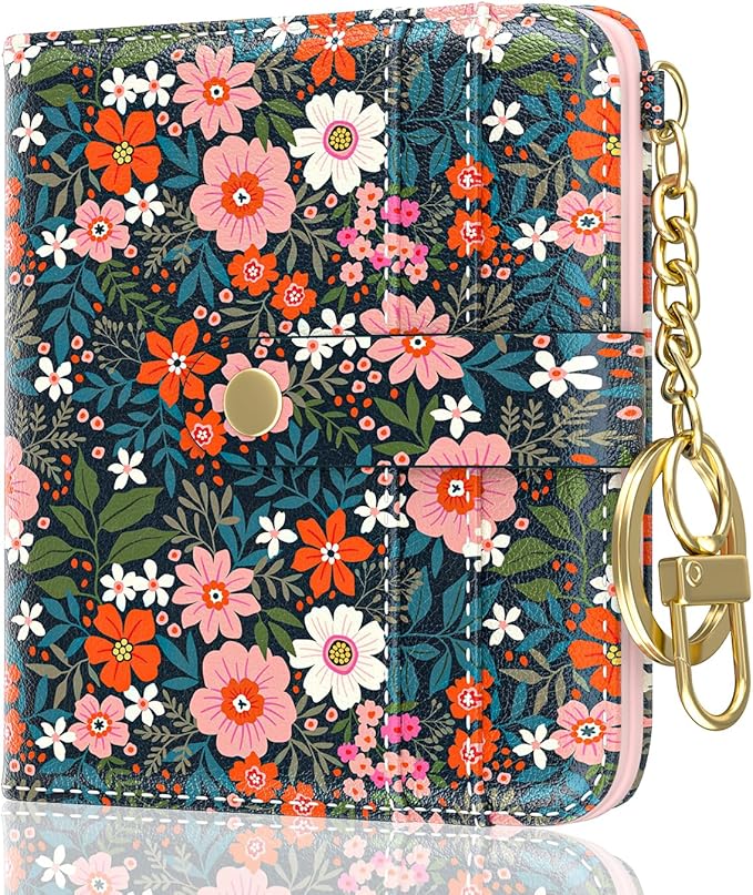 Aiawoxc Womens Wallet, RFID Small Wallets for Women, Slim Compact Credit Card Holder, Cute Leather Bifold Ladies Purse with Zipper Coin Pocket and ID Window, Cute Flowers