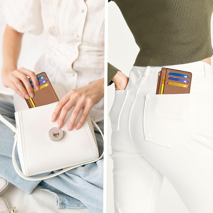 Tipmile Credit Card Holder for Women Slim Minimalist Front Pocket RFID Blocking Wallet Small Compact Card Case with ID Window, Brown
