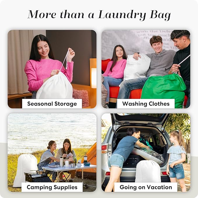 Handy Laundry Extra Large Heavy Duty Laundry Bag – 30" x 40" Durable Nylon, Drawstring Closure, Machine Washable, Laundry Bag for Travel, College Dorm, Dirty Clothes, Storage – White