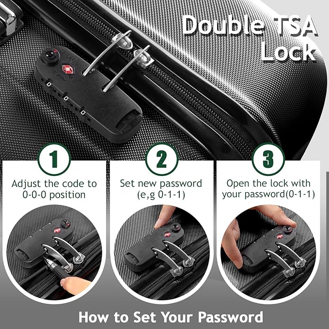 Karl home 4 Piece Luggage Sets Travel Suitcase, Large Capacity Lightweight Luggage Sets with TSA Lock & Spinner Wheels, for Business Trip School Starts (16"/20"/24"/28"), Black
