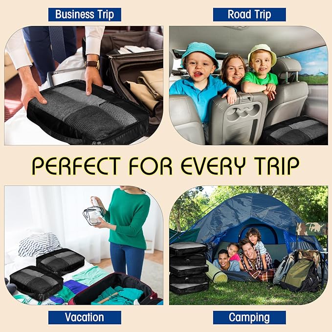 5 Pcs Packing Cubes for Suitcase Large Travel Cubes Carry on Luggage Organizer Bags for Clothes Accessories(L,Black)