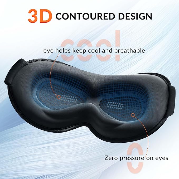 See-Through Sleep Mask with Removable Blackout Strip, Peek-a-Boo Window, 3D No-Pressure Eye Cups, Lash-Friendly, Adjustable Strap (Black)