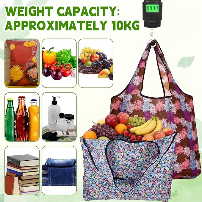 Paterr 50 Pack Reusable Foldable Grocery Bags 10 Patterns Bulk Shopping Totes Pocket Size Bags for Supermarket