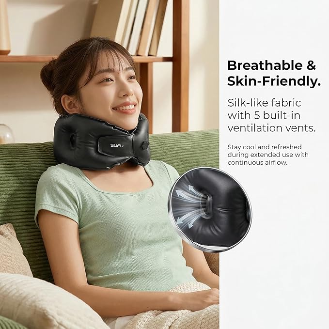 SUFU Inflatable Neck Pillow Airplane Travel Essentials Blow up Neck Pillows for air Traveling mini Compact - 10s Quick Inflate, 360° Full Support, Adjustable Firmness, Built-in Storage Bag,Blue