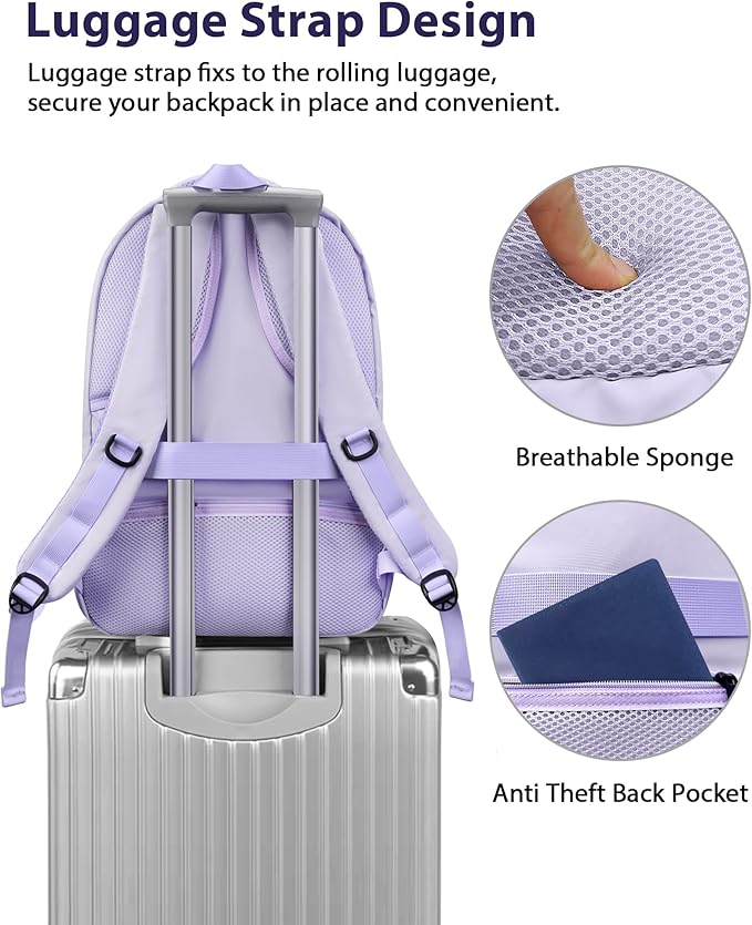 MATEIN Extra Large Laptop Backpack for Women, 50 L TSA Carry On with Multiple Organized Pockets, Anti Theft Water Resistant Travel Laptop Backpack Fits 18.4 In Computer, Light Purple
