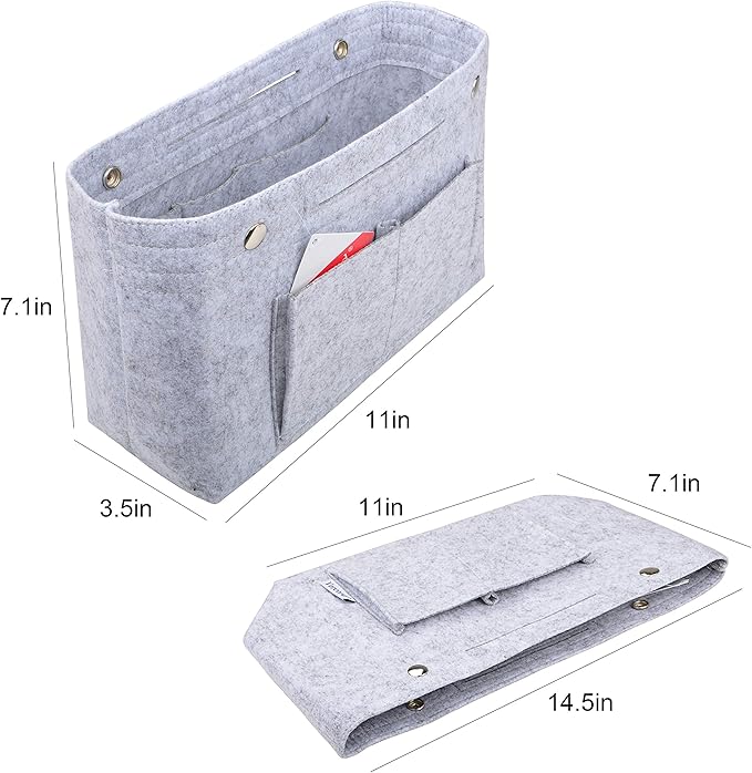 Vercord Felt Purse Tote Organizer Insert Divider Inside Handbag for Women Medium Light Grey