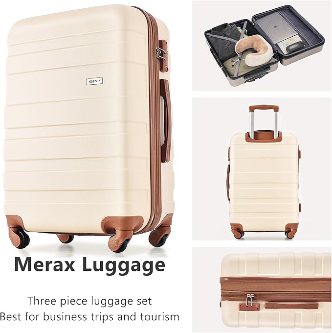 Luggage Set 3 Pcs, ABS Durable Lightweight, 360°Silent Spinner Wheels, TSA Lock