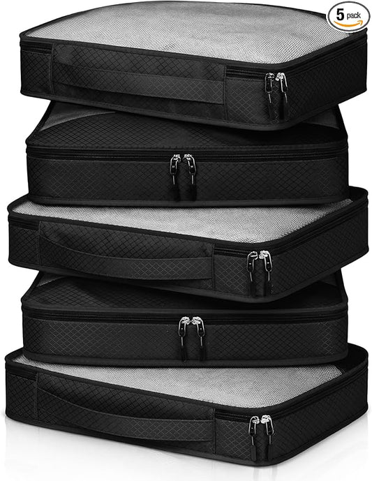 5 Pcs Packing Cubes for Suitcase Large Travel Cubes Carry on Luggage Organizer Bags for Clothes Accessories(S,Black)