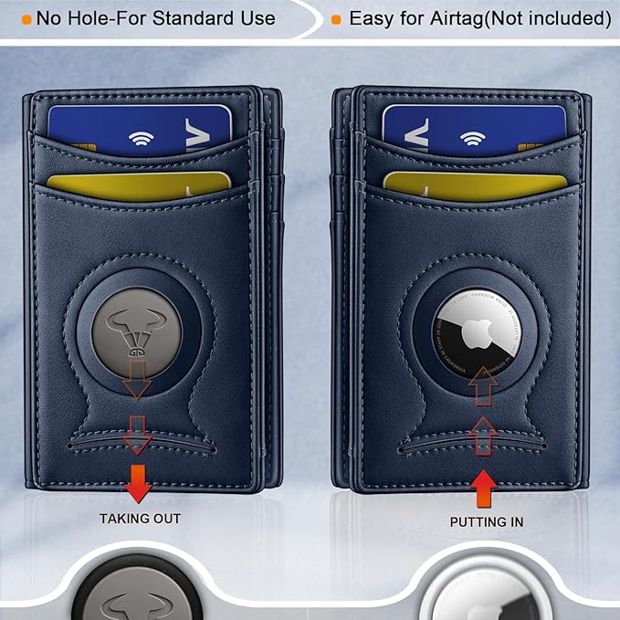 BULLIANT Men Airtag Wallet,Slim Wallet Money Clip Card Holder Magnetic Closure 12 Cards in Front Pocket RFID Blocking