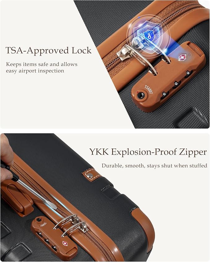 LONG VACATION Carry On Luggage Set 3 Piece, 20 Inch ABS+PC Hardshell Carry on Suitcase with Spinner Wheels TSA Lock & YKK Zipper