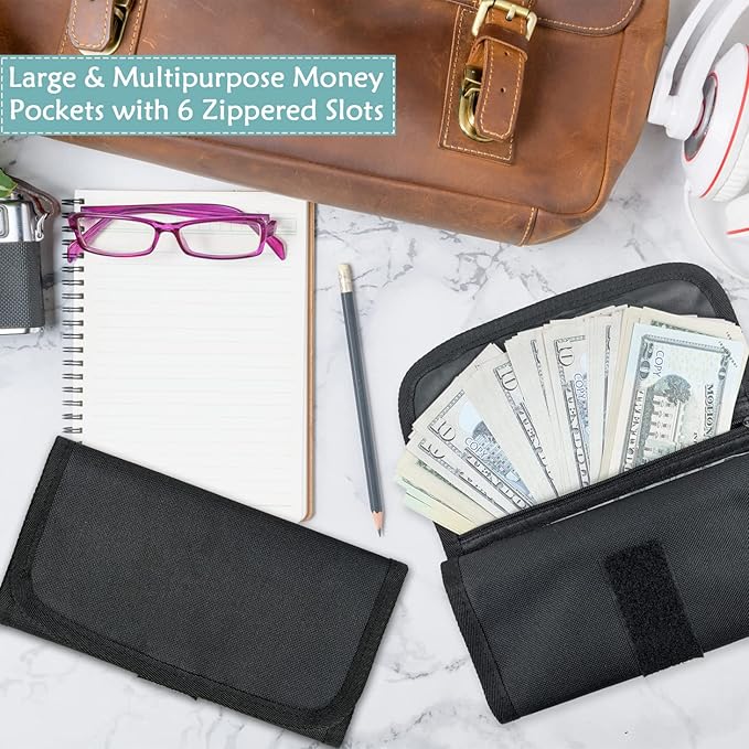 VOCHIC Money Wallet, Money Organizer for Cash with 6 Zippered Pocket Multipack Money Pouch, Cash Bill Organizer, Money Bag Small Travel Money Holder for Budgeting, Receipt and Tips
